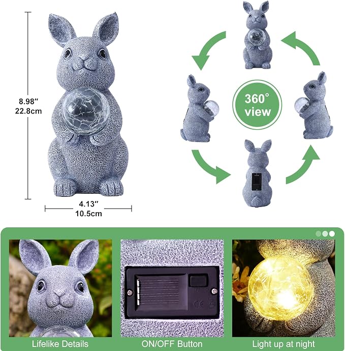 Solar Bunny Statue - Rabbit Garden Easter Decorations | Charming Solar Rabbit Statue Outdoor Yard Garden Decor - Unique Gifts for Mom Women