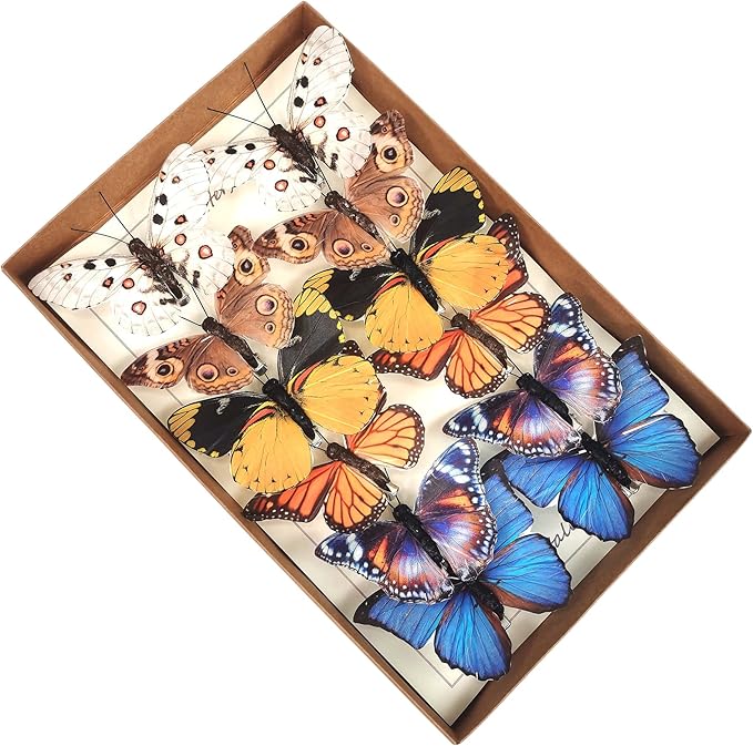 YCHTEWY-Feather Fake Butterfly for Craft Decoration Set of 12 with Clip Wedding Home Flower Pot Christmas Party Spring Home Decor Floral……