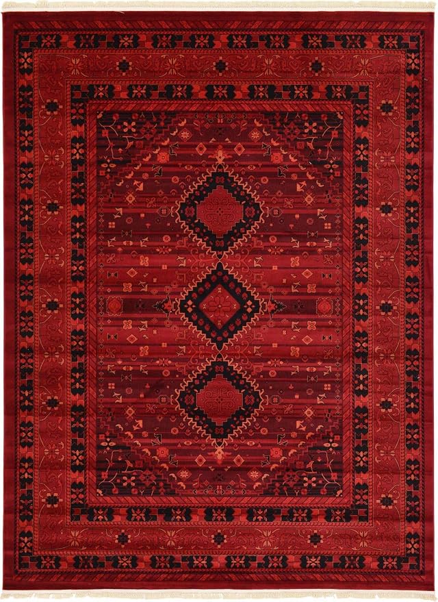 Unique Loom Tekke Collection Area Rug - Sheibani (9' x 12' Rectangle, Red/ Black)