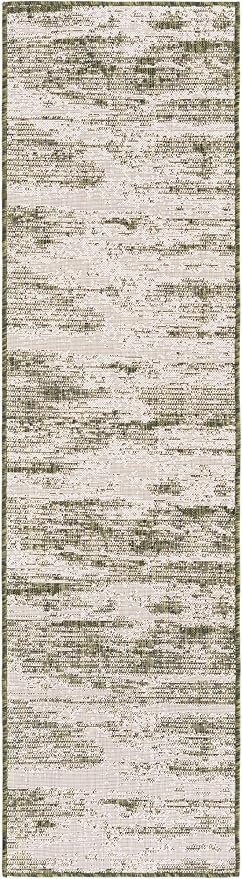 Unique Loom Outdoor Modern Collection Area Rug - Cartago (2' x 7' 10" Runner, Green/ Ivory)