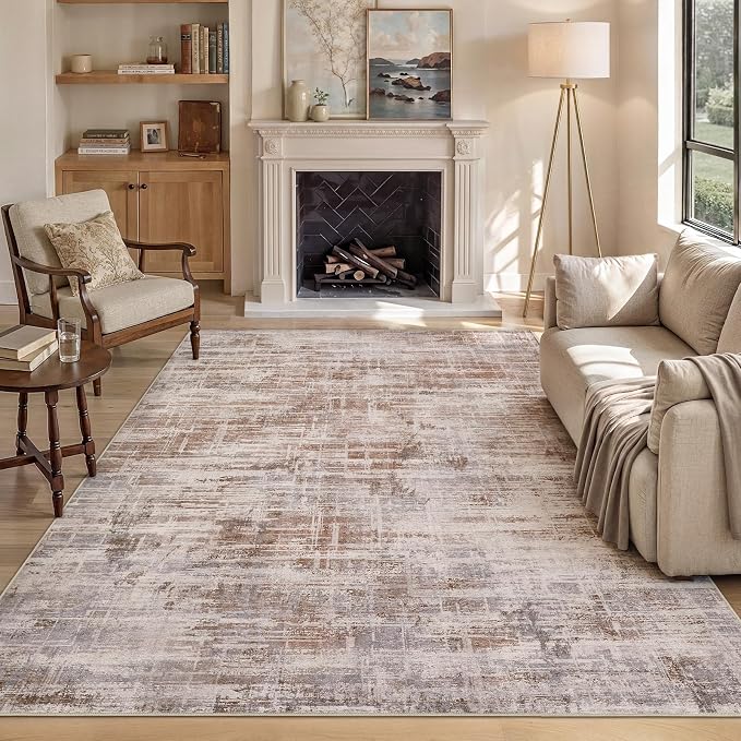 UERMEI 5x7 Area Rug for Living Room Washable Abstract Red Brown Carpet | Low Pile Non-Slip Soft Neutral Modern Kid Pet Friendly Large Rugs For Bedroom Dining Room Nursery Office Indoor Decor