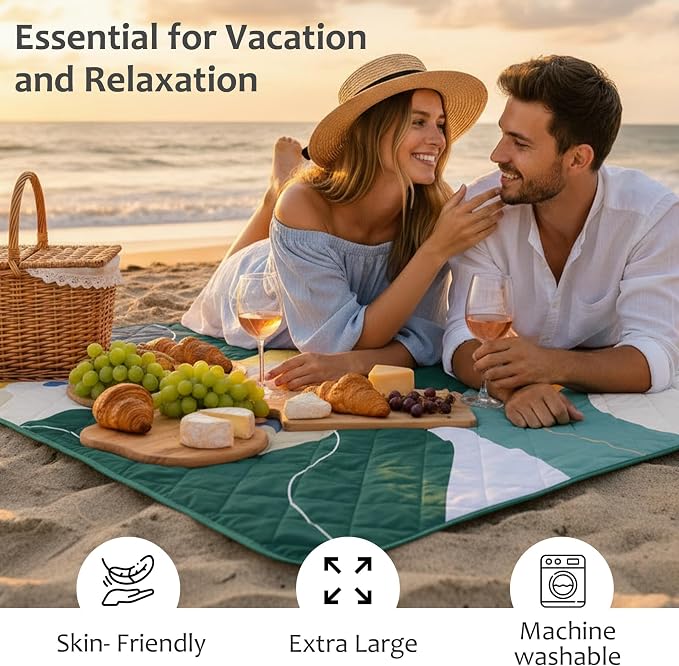 Exclusivo Mezcla Extra Large Waterproof Picnic Blankets 3 Layer, Sandproof and Foldable Outdoor Blanket for Beach Camping, Park and Travel