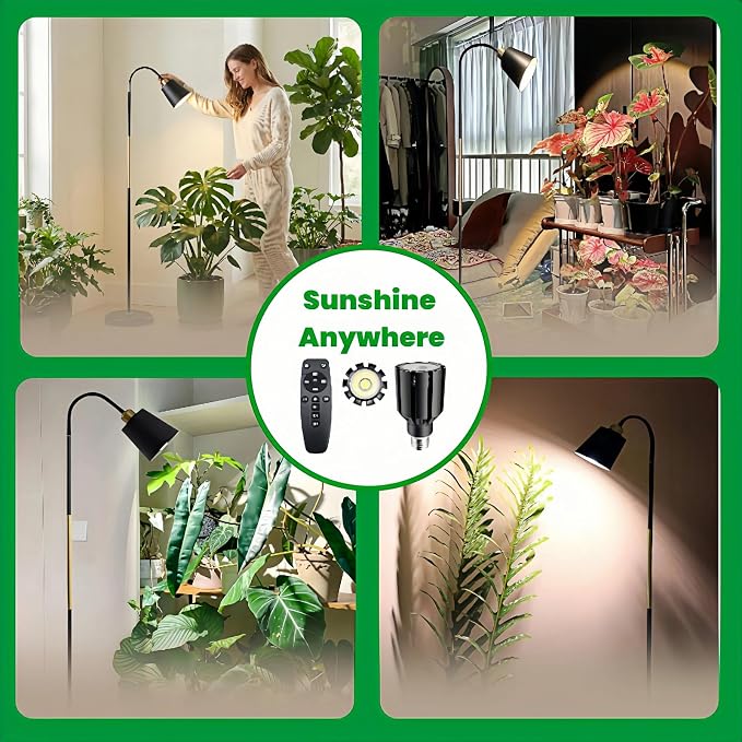 Floor Lamp Grow Light, 66" Adjustable Gooseneck Plant Light for Indoor Plants with Remote, Dimmable Full Spectrum, Timer, Color Temp & Gentle Mode, Weighted Base for Home Office Gardening