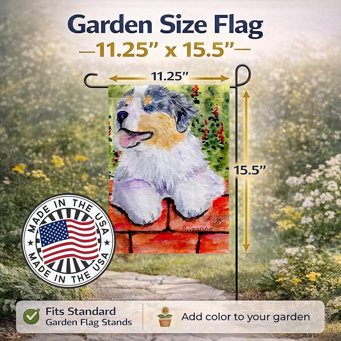 Caroline's Treasures SS8849GF Australian Shepherd Garden Flag Mailbox Flag Decorative Yard Flag Banner Outside Patio Artwork Yard Flower Beds, Garden Size, Multicolor