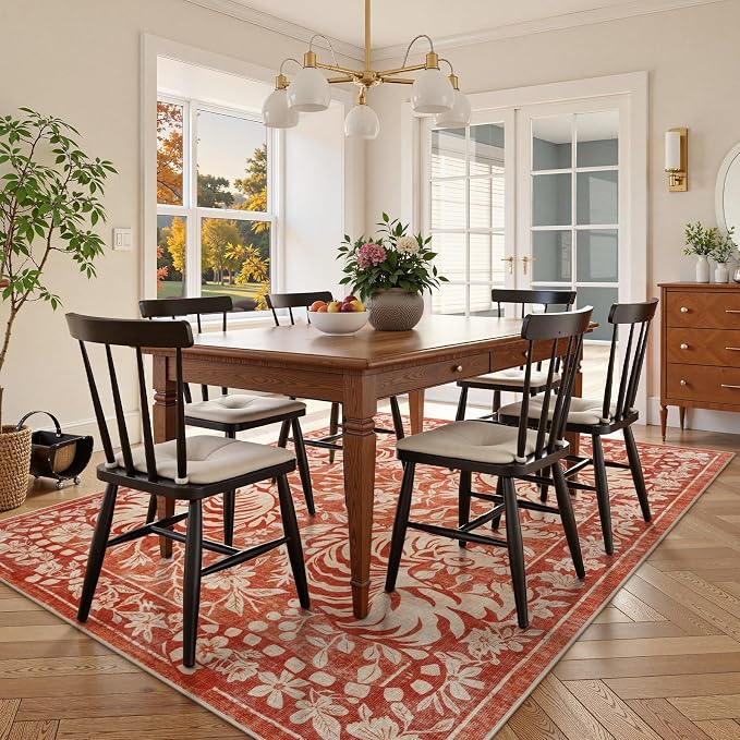 LIVEBOX Washable Tiger Rug 8x10, Non-Slip Terracotta Rug for Living Room, Vintage Jungle Animal Floor Carpet Cool Terracotta Retro Area Rugs for Bedroom Dining Room Nursery Office Dorm