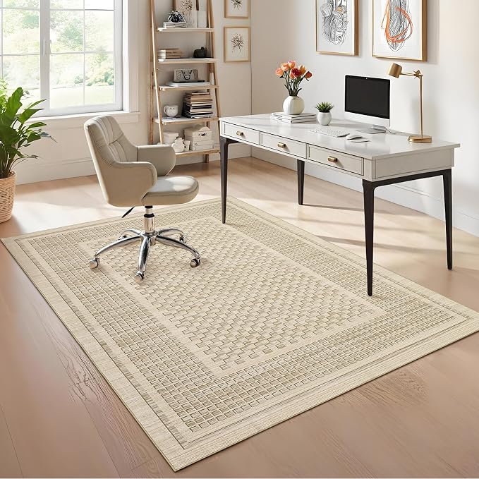 GarveeHome Washable Rug 9x12 Area Rug for Living Room Modern Bedroom Rug Beige Large Area Rug Non Slip Throw Rugs Soft Low Pile Stain Resistant Carpet for Dorm Nursery Dining Room 9 ft x12 ft