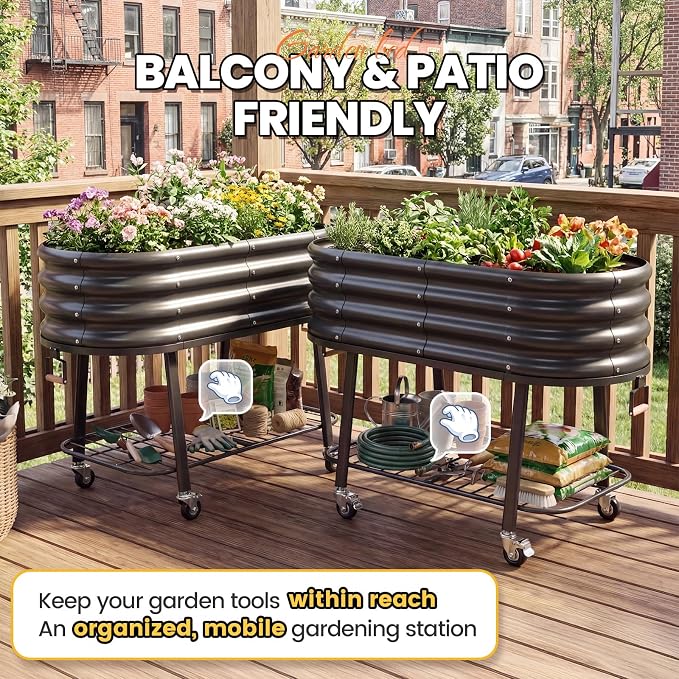 KING BIRD Large Raised Garden Bed with Legs Galvanized Elevated Planter Box 47.2x23.6x29.9 in for Backyard, Patio, Balcony, Dark Grey