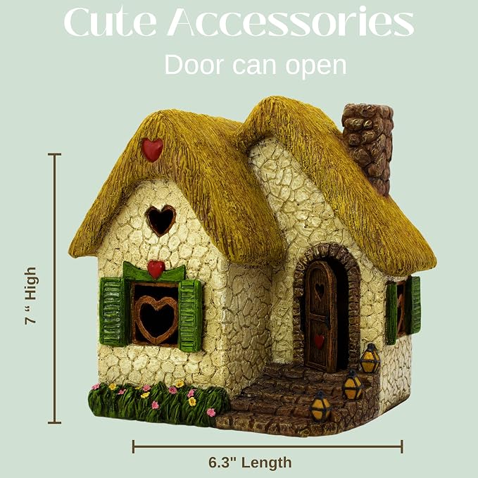PRETMANNS Fairy Garden Houses for Outside – 7 Inch Fairy House with Opening Door – Miniature Fairy Garden Accessories Outdoor for Adults – Durable Fairy Village Décor