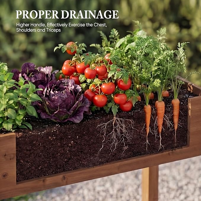 DUMOS Raised Garden Bed 34x18x30 Inch, Outdoor Planter Box with Legs, Elevated Wood Garden Bed with Liner for Herbs Flowers Vegetables, Wooden Planter Box for Patio, Balcony, Backyard, Brown
