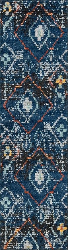 Unique Loom Morocco Collection Tribal, Southwestern, Bohemian Area Rug (2' 7 x 10' 0 Runner, Navy Blue/Gray)