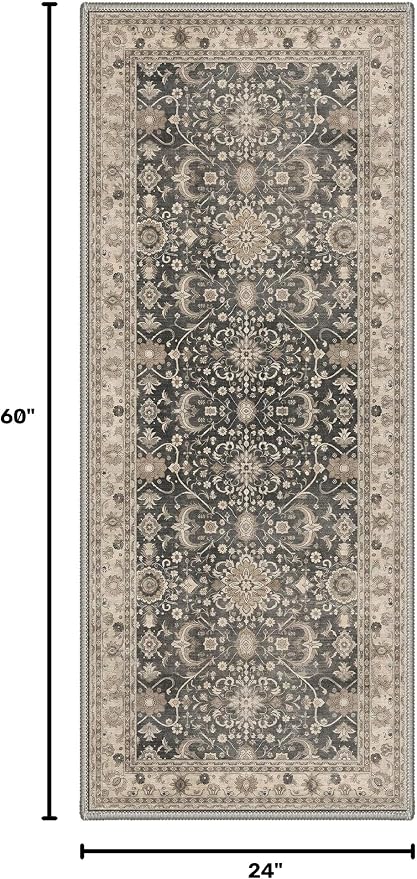 2X5 Washable Hallway Runner Rug, Boho Oriental Floral Non Slip | Dusty Taupe Floral Runner, Soft Faux Wool Rug for Corridor Kitchen Entryway,Stain Resistant,Pet-Friendly,Non-Shedding