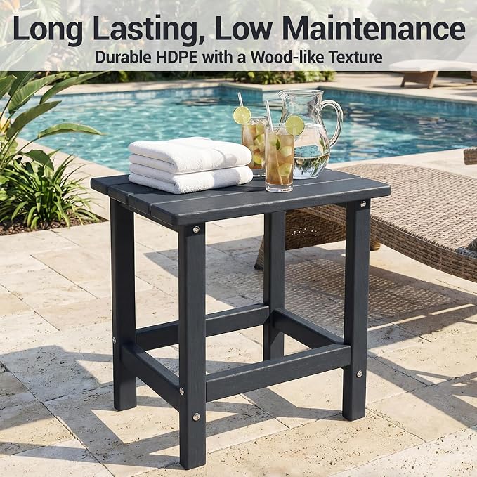 Outdoor Side Table Set of 3, HDPE Small Outdoor Table, Adirondack Side Table, Outside End Table for Patio, Porch, Deck, Pool, Indoor or Outside Use, Black