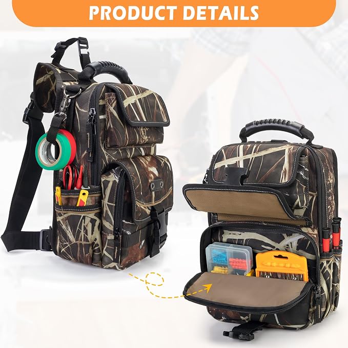 Electrician Tool Pouch Bag, Zippered HVAC Tool Organizer | Heavy-Duty Canvas Fabric, Ergonomic Handle, Removable Shoulder Strap, Ideal for Maintenance Repair Technician