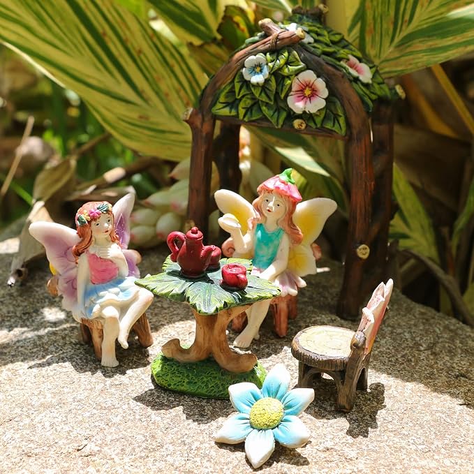 BangBangDa Miniature Fairy Garden Decoration Set - Mini Fairy Figurines Houses Accessories Yard Patio Decor Girl Boy Birthday Gifts Indoor Outdoor Flower Succulent Garden Kit 23PCS