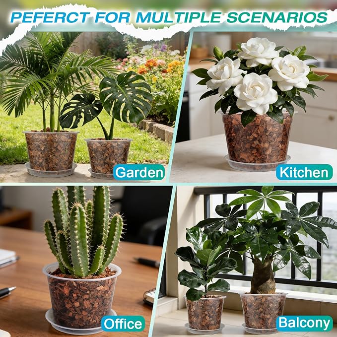 8 Inch Clear Nursery Pots with Drainage and Sacuers, 8 Pack Plastic Pots for Plants Indoor Outdoor, Large Clear Pots for Flowers, Succulents (8inx8pcs)