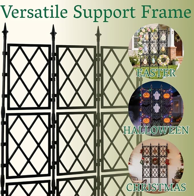 Garden Trellis Frame for Climbing Plants Outdoor | 65 Inch PE-Coated Metal Pipes & Plastic Grids Rose Wall Trellis | Rustproof Privacy Screen Plant Support Frame for Flowers Vines Vegetables Indoor
