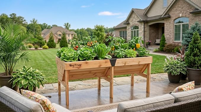 VegTrug Classic Raised Bed, Natural, Medium 1.8m - Made in USA - Uncoated Red Cedar Wood V-Shaped Garden Bed for Outdoor Gardening - Ergonomic Design for Balcony, Patio & Small Spaces  
