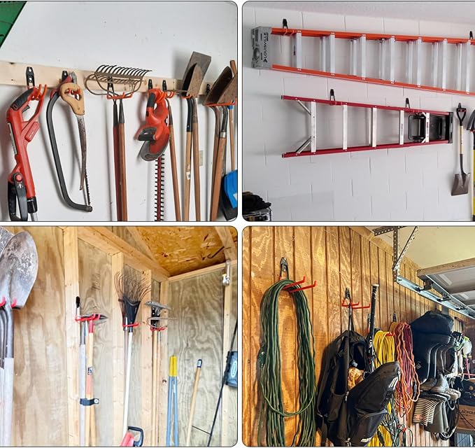 3-H Heavy Duty Garage Hooks, 31 Pack Wall Storage Organizer,Red
