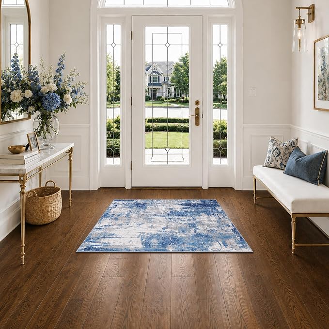 RELEANY Washable 2'x3' Abstract Area Rug for Living Room Blue Gray | Carpet for Bedroom, Kitchen, Office, Hallway and Entryway, Printed Pattern, Non‑Slip, Soft, Stain‑Resistant, Easy to Clean