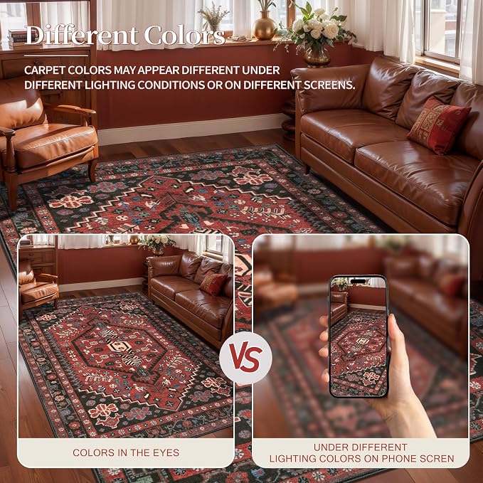 Ciicool 2x10ft Long Hallway Runner Rug,Thin Washable Carpet for Bedroom | Ultra Soft Vintage Oriental Red/black Entry Boho Area Rugs for Entrance Bedside Living Room Kitchen Laundry Room Bathroom