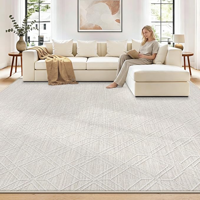 8x10 Area Rugs Washable Rug: Geometric Moroccan Farmhouse Rugs Large Living Room Rug Modern Neutral Soft Non-Slip Printed Pattern Carpet for Bedroom Dining Room Nursery Office (Beige Grey, 8'x10')