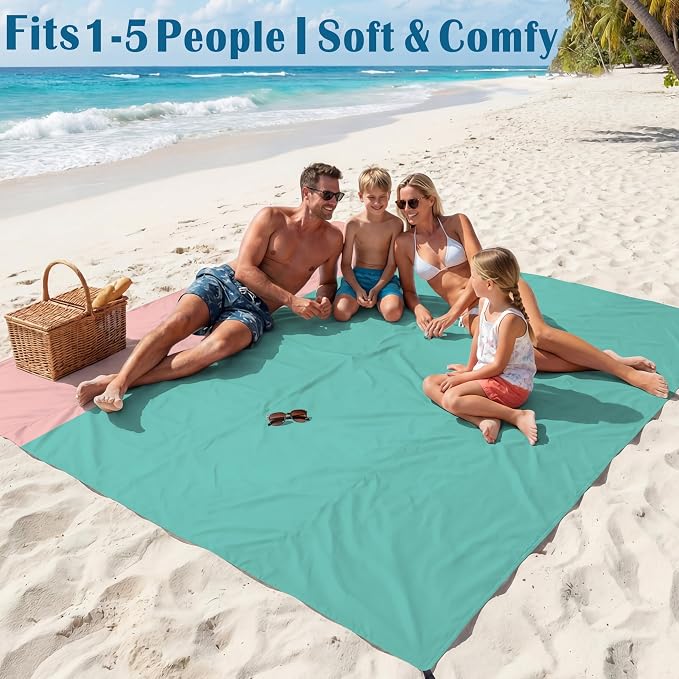 Famstar Beach Blanket Oversized Extra Large 78"X81"/10'X9',Waterproof Sandproof Beach Blanket 2-8 Adults Lightweight Durable for Travel Camping Hiking Picnic