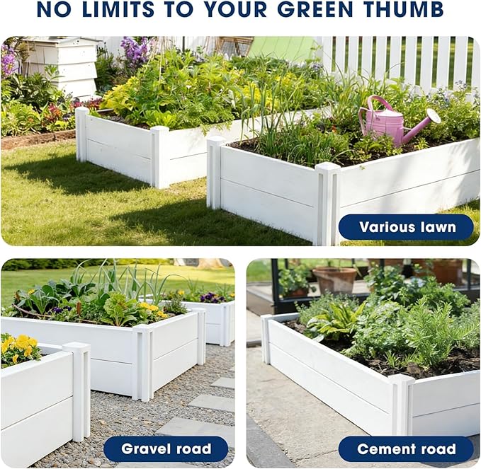 PASAMIC 8x4x1ft Vinyl Raised Garden Bed, Rust-Proof Outdoor Planter Box for Gardening, Durable Raised Plant Box with Open Bottom, DIY Above Ground for Fruit, Vegetables, Herbs
