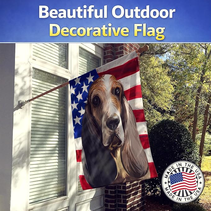Caroline's Treasures CK6717CHF Southern Hound Dog American Flag House Flag Large Porch Sleeve Pole Decorative Outside Yard Banner Artwork Wall Hanging, Polyester, House Size, Multicolor