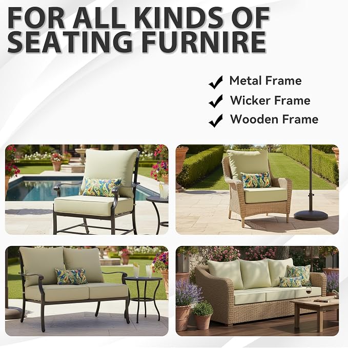 Deep Seat Patio Cushions Set 24 x 22 Inch,Olefin Fabric Outdoor Seat Cushion,Patio Furniture Cushions with Removable Cover,Rain-Proof and Fade Resistant Deep Seat Bottom & Back Cushion,1set
