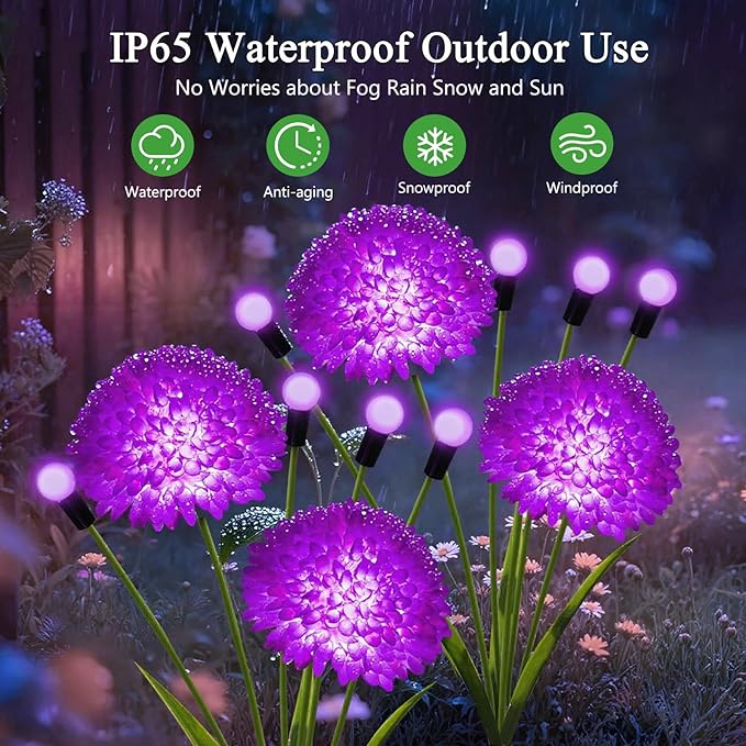 Solar Lights Outdoor Waterproof, 4 Pack Purple Solar Firefly Swaying Lights with Flowers, Flower Light Garden Decor for Halloween Christmas Outside Yard Patio, Gifts for Women Grandma