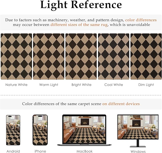 PureCozy 4x6 Checkered Easy Jute Area Rug for Living Room Checkerboard Washable Indoor Outdoor Carpet Farmhouse Patio Office Mat Geometric Non Slip Black Carpet for Dorm Backyard Dining Room