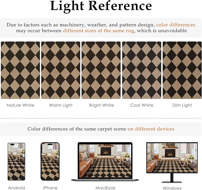 PureCozy 6x9 Checkered Easy Jute Area Rug for Living Room Large Checkerboard Washable Indoor Outdoor Carpet Farmhouse Patio Office Mat Geometric Non Slip Black Carpet for Backyard Dining Room