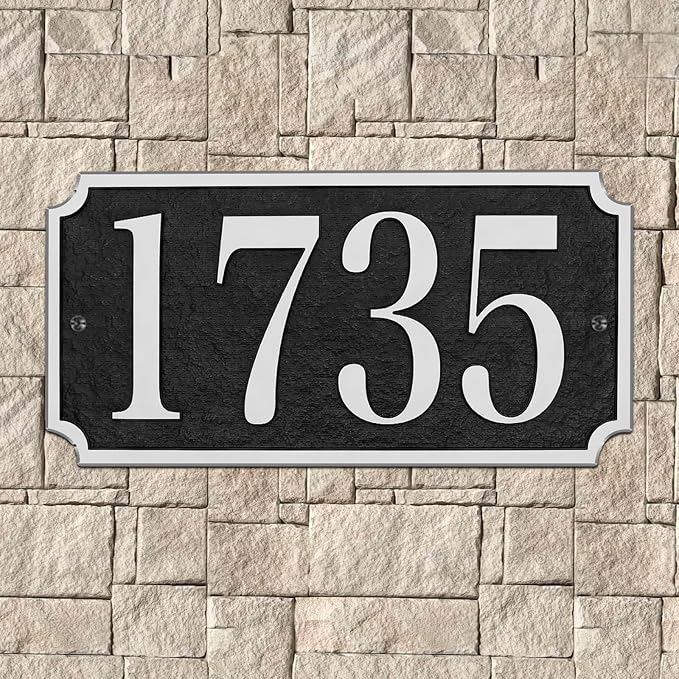 Address Plaque Notched Style - 12'' x 5.9'' Custom Address Sign for House,House Number Plaque Sign for Outside House,Driveway,Mailbox Easy Installation Metal & Large Options (Style 5)