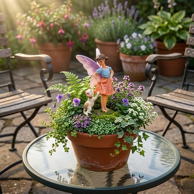 PRETMANNS Fairies for Fairy Garden Accessories Outdoor Indoor Miniature Garden Figurines Hand-Painted Resin Fairy Figure - Figurine Ava with Cat 1 Piece