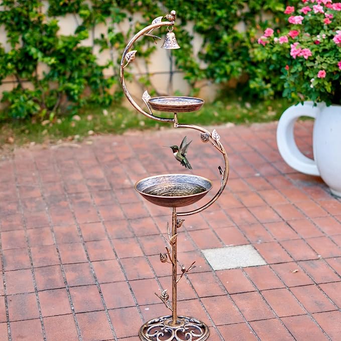 HOUYANG 44" H Cast Iron Bird Baths for Outdoors with Metal Bird Feeder,Vintage Metal Bird Bath Bowl Garden Lawn Yard Decorations