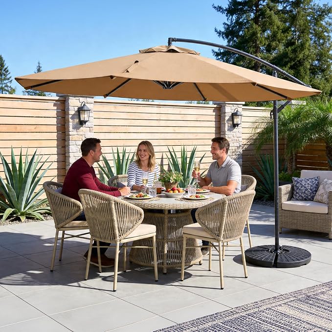 10FT Patio Umbrella, Cantilever Outdoor Umbrella with 360° Rotation & Tilt Adjustment, Offset Patio Umbrella with UV-Resistant Waterproof Canopy for Backyard, Pool, Garden