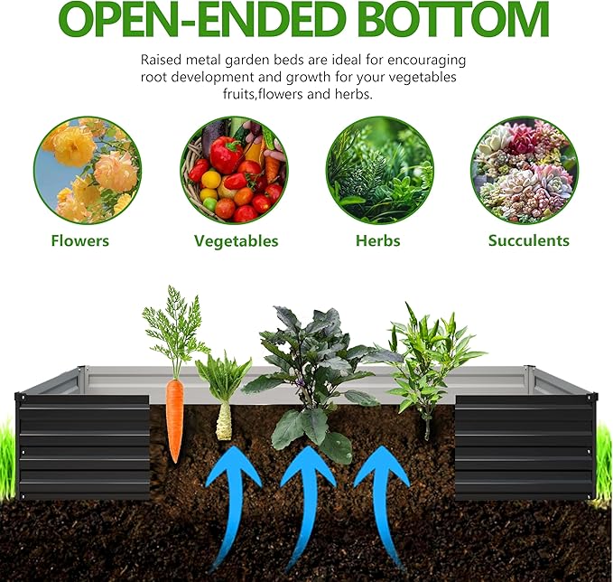 2PCS 10x3x1ft Galvanized Raised Garden Bed,Outdoor Planter Box Metal Patio Kit Planting Bed for Vegetables Flowers Herb,Black