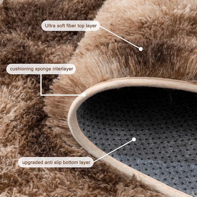 8x10 Area Rugs for Living Room, Large Ultra Fluffy Fuzzy Shag Rug for Bedroom, Modern Plush Soft High Pile Upgrade Non-Slip Carpet for Kids Girls and Boys Room Decor, Tie-Dyed Brown