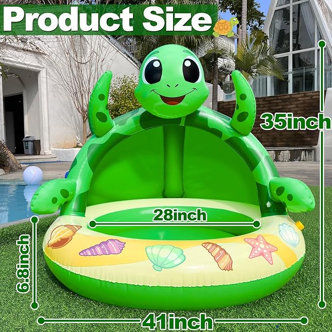 Baby Pool with Canopy,Toddler Sprinkler Water Play Mat for Age 6-36 Months | Turtle Inflatable Kiddie Pool Baby Pool Float Sprinkler for Kids Outdoor Water Toys,Summer Play Center Backyard Water Games