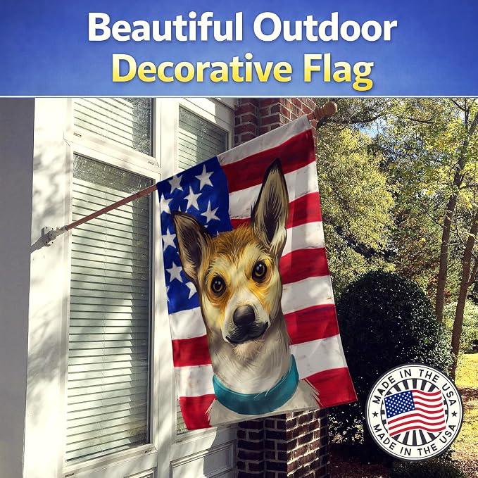 Caroline's Treasures CK6632CHF Norwegian Lundehund Dog American Flag House Flag Large Porch Sleeve Pole Decorative Outside Yard Banner Artwork Wall Hanging, Polyester, House Size, Multicolor