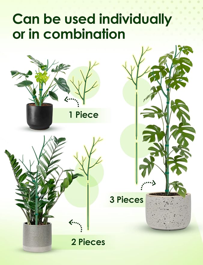 NiHome Comprehensive Plant Support Stake Set of 8 - Durable, UV Resistant 39.5" Stakes with Extension Poles, Orchid Clips & Plant Ties for Climbing Indoor & Outdoor Plants, Monstera, Pothos & More