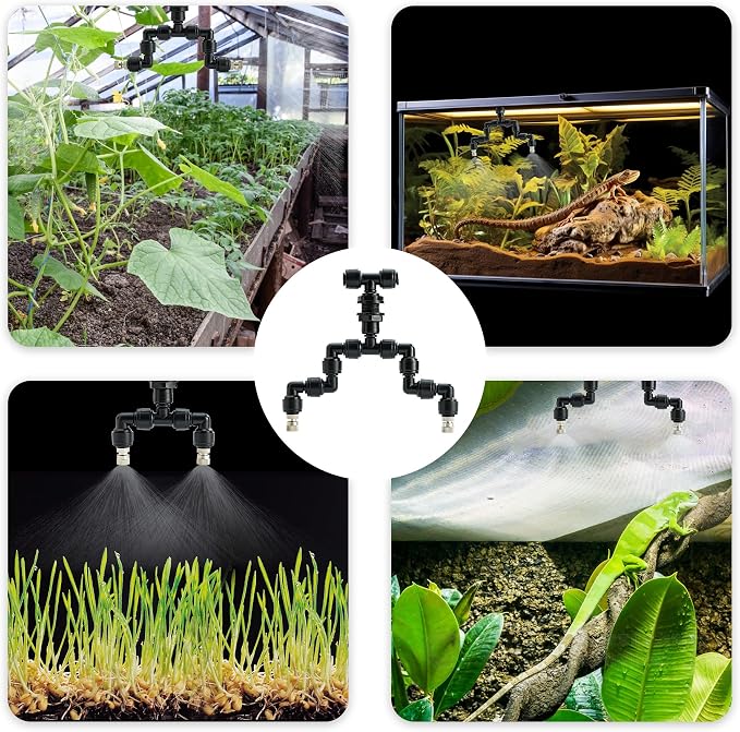 VEXPLO Reptile Terrarium Misting Nozzle 360 Degree Adjustable Reptile Fogger Mist Sprinkler, Dual-Head Black Misting Spray Nozzles for Aquarium Rainforest