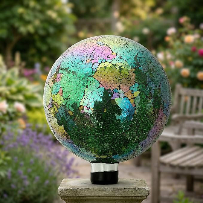 10" Mosaic Glass Gazing Ball for Garden Decor, Gazing Globe | Iridescent Glass Mosaic Gazing Globe, Outdoor Garden Orb for Yard, Patio, Lawn & Flower Bed Decor