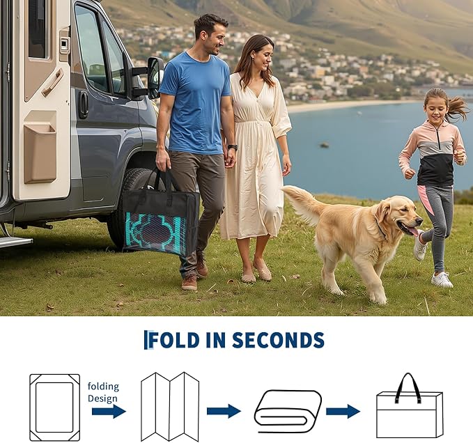 Garvee Reversible Outdoor Rug 8x10, Waterproof Outdoor Plastic Straw Rug with Interlacing Pattern, RV Mat for Picnics, Patio, Camping, Balcony, Deck, Backyard, Porch, Navy