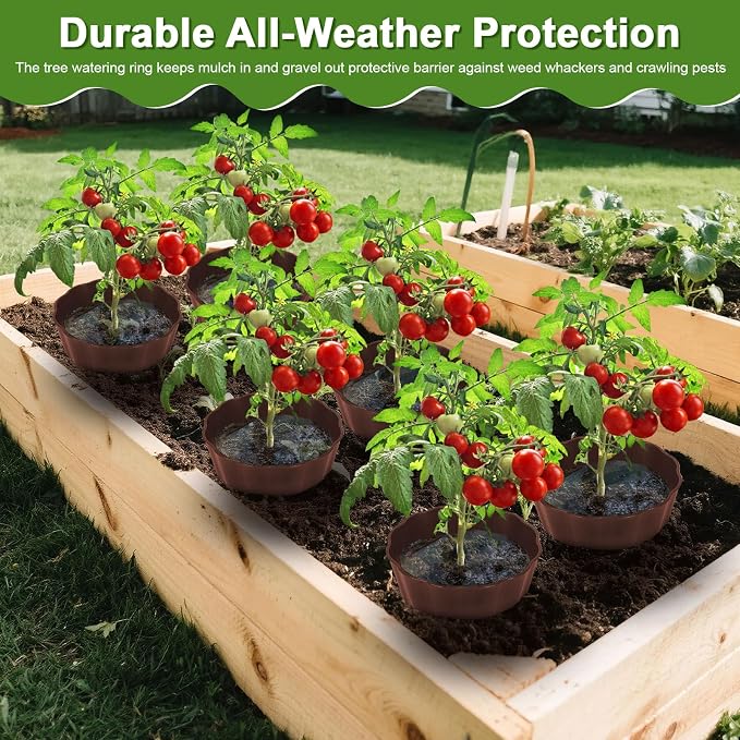 6 Pack Round Planting Grow Rings,10" Planting Protective Round Edging, Plant Support Rings to Protects Plants, Deep Watering Plant Collars for Vegetables Herbs Flowers (Brown)