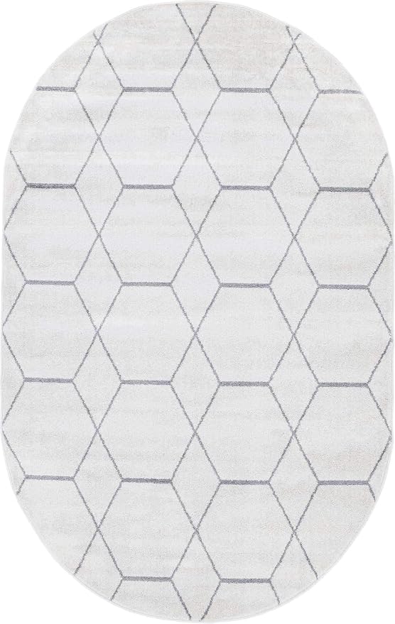 Unique Loom Trellis Frieze Collection Area Rug - Geometric (5' x 8' Oval, Ivory/ Gray)