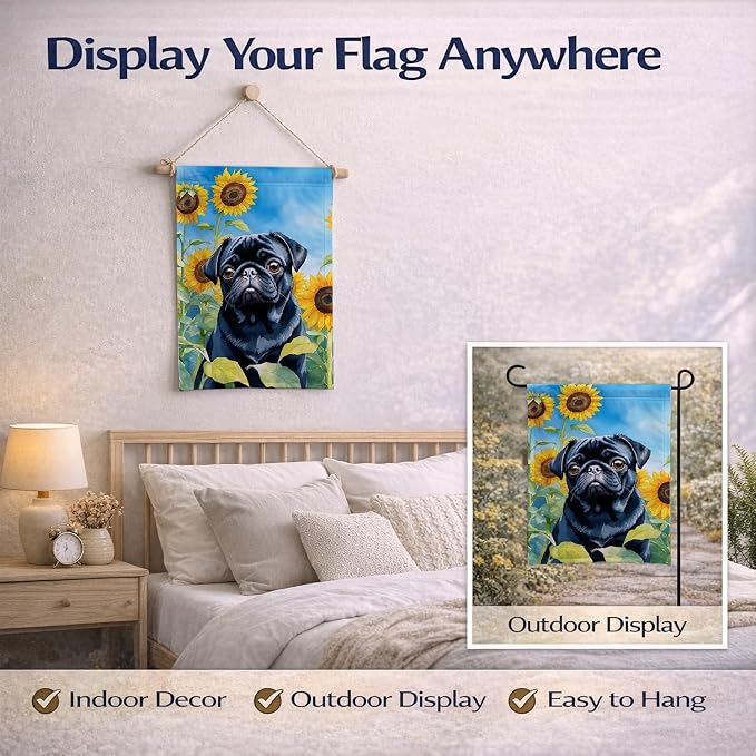 Caroline's Treasures DAC6144GF Pug in Sunflowers Garden Flag Mailbox Flag Decorative Yard Flag Banner Outside Patio Artwork Yard Flower Beds, Garden Size, Multicolor