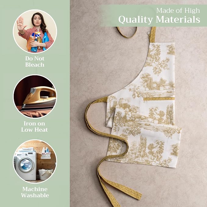 Maison d' Hermine Aprons for women with Pocket 100% Cotton (27.50"x31.50") | Adjustable Neck Strap & long ties Apron Men Chef Wedding Cooking Gardening Server Maid