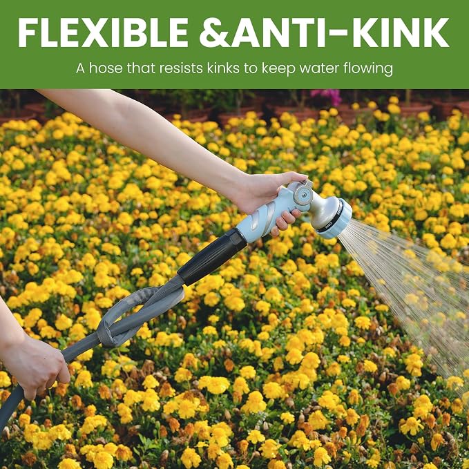 LINEX Lightweight Garden Hose 50 ft Ultra Flexible, Kink-Free for Outdoor Water Hose Non-Expanding, Burst-Resistant, Heavy Duty RV Hose 5/8 inch