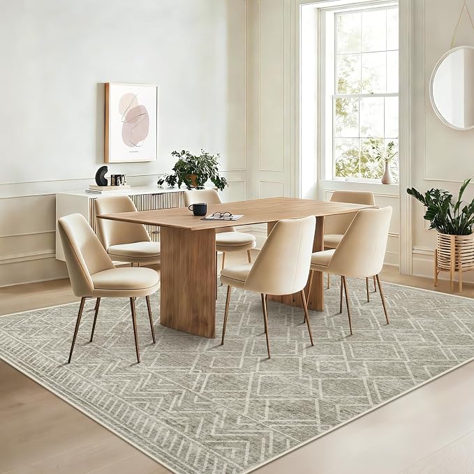 Area Rugs 5x7 Living Room Rug: Washable Geometric Moroccan Neutral Rugs Boho Modern Non Slip Area Rug Soft Indoor Floor Low Pile Carpet for Bedroom Nursery Dining Room Home Office (Brown, 5'x7')